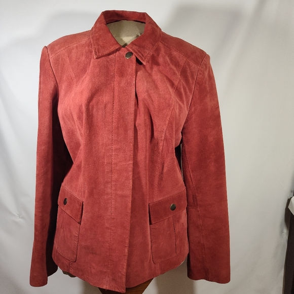 Alfani Women's Leather Suede Dark Rust Jacket Hidden Front Zipper. Size Large - Picture 1 of 10